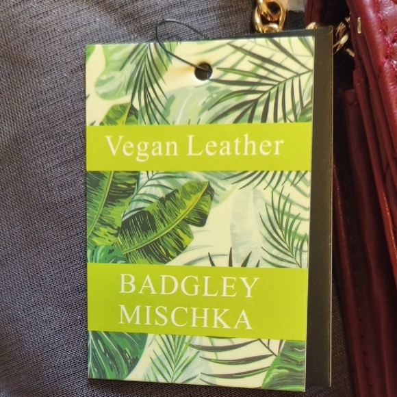 Badgley Mischka Burgundy Quilted Crossbody Bag with Gold Chain - Picture 3 of 5